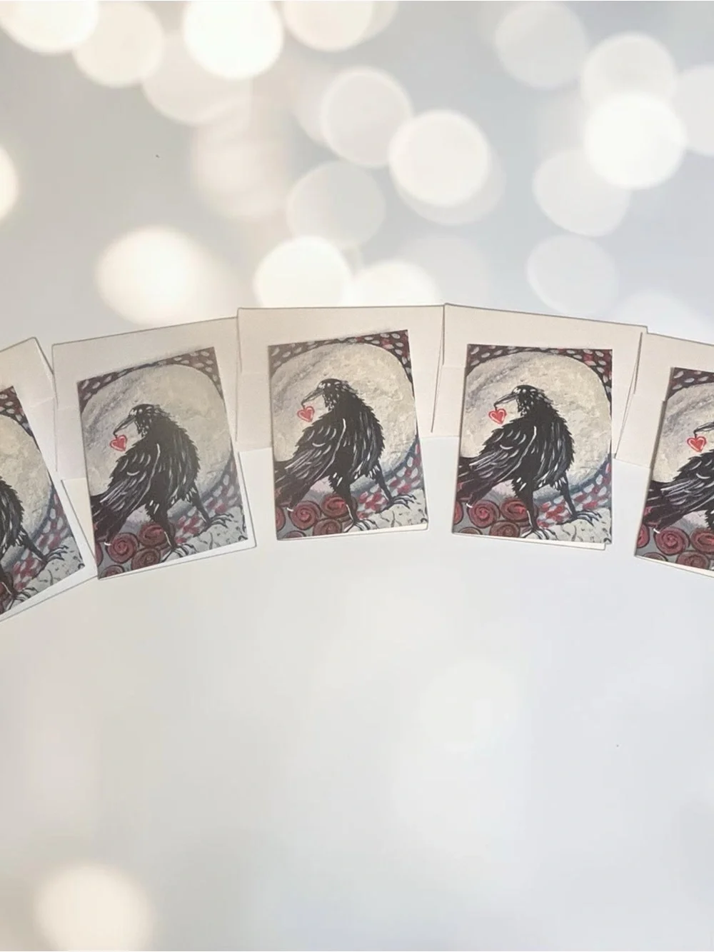 Mystical Raven Moonlight Greeting Cards Set of 5 Holding Your Heart